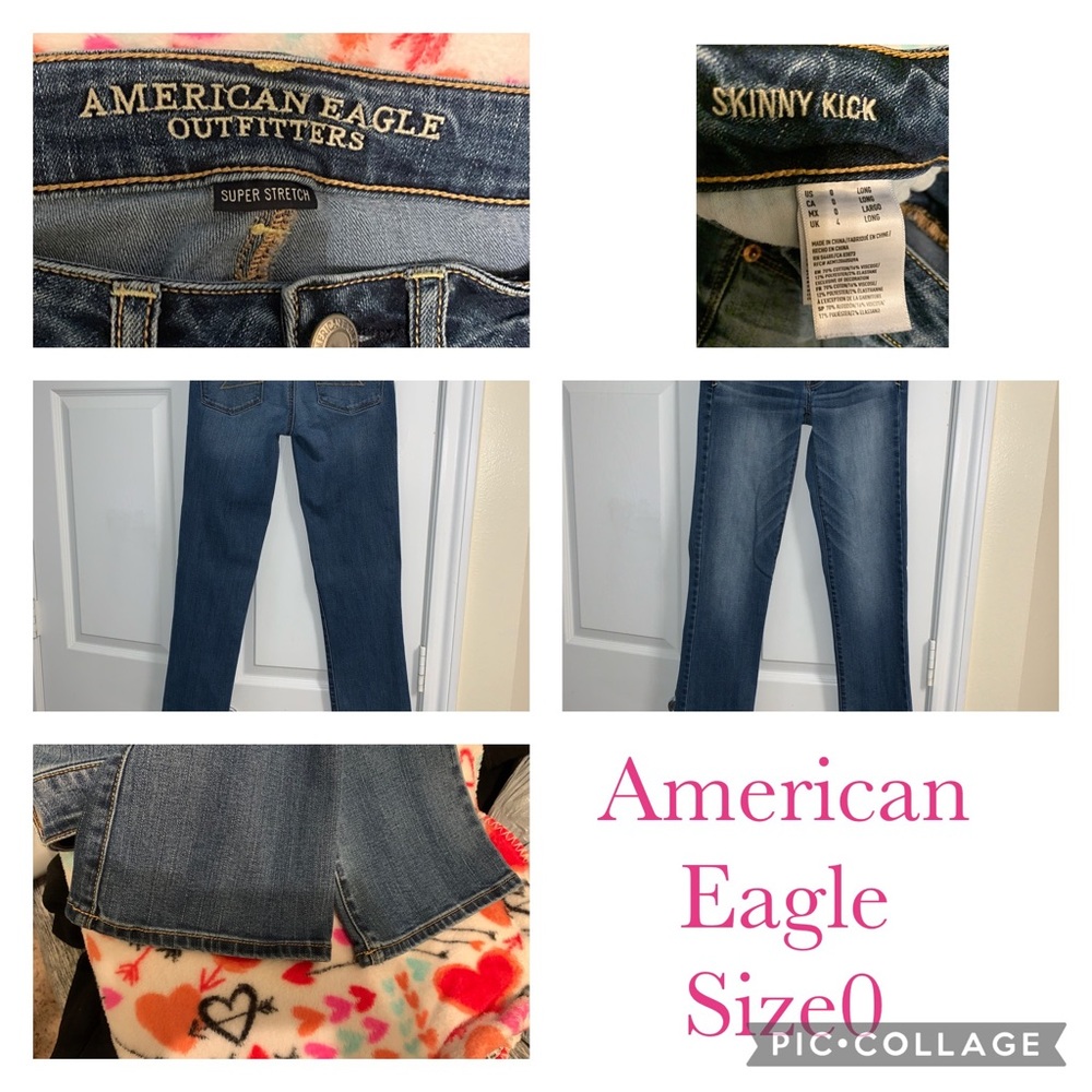 American Eagle super stretch skinny kick jeans. Size 0 long. Medium wash
